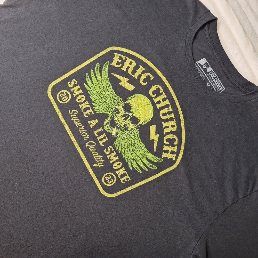 Eric Church Skull Wings Smoke A Lil Smoke Tshirt Mens XXL Black Band Music